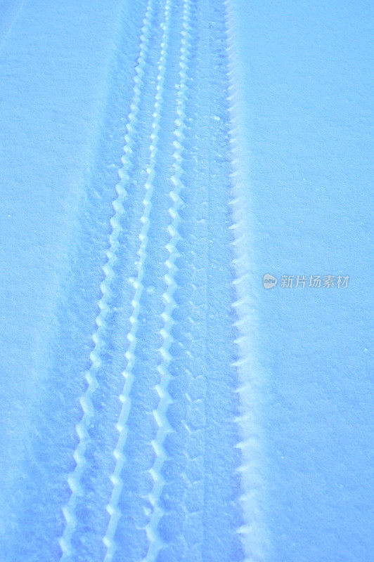 冬天雪地里的汽车轮胎印