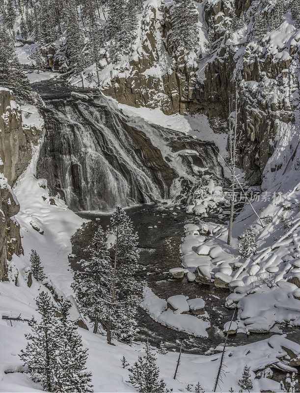 怀俄明州黄石国家公园冬天的长臂猿瀑布