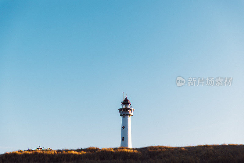 荷兰草地上白色灯塔的风景