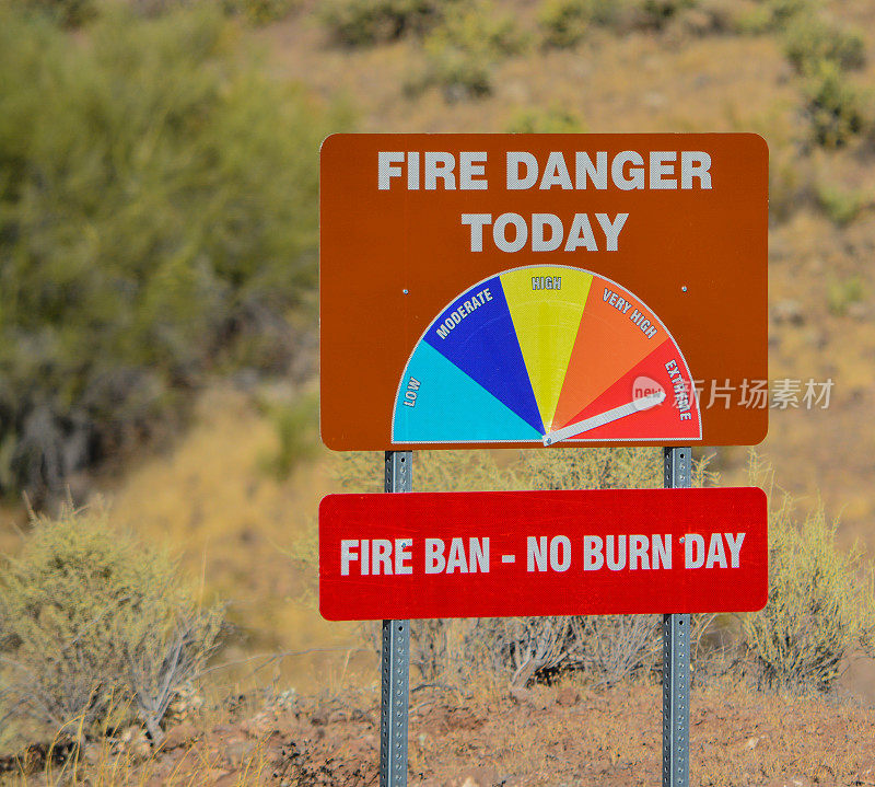 极度火灾危险，美国亚利桑那州索诺兰沙漠，Pleasant湖区域公园禁止火灾