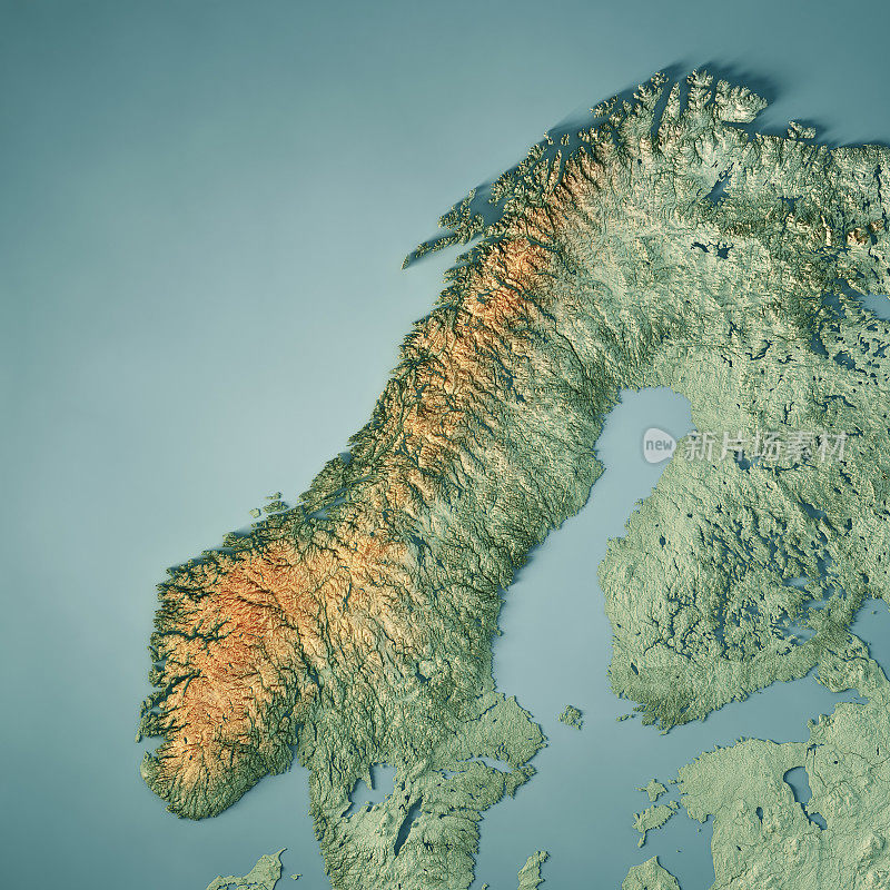 挪威3D渲染地形图颜色