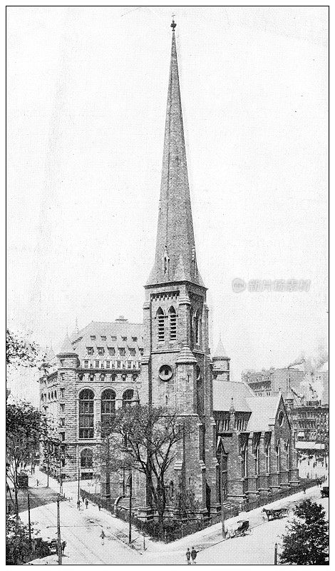 中部各州历史城镇的古老黑白照片:布法罗，圣保罗教堂