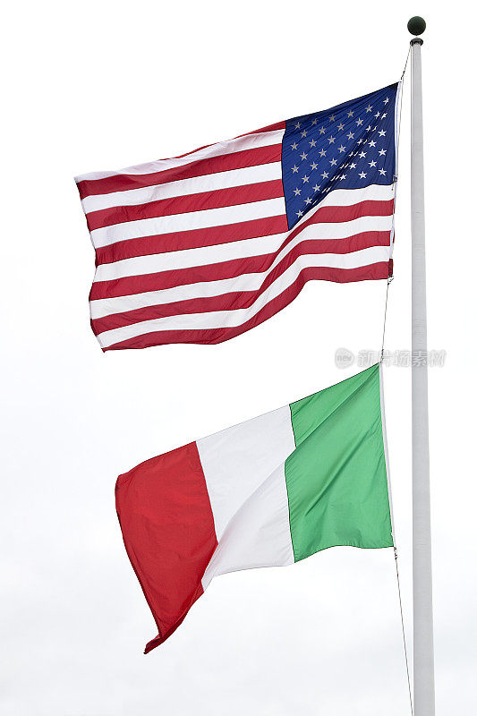 美国和意大利国旗一起飘扬