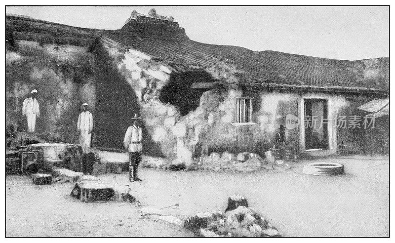 古董黑白照片:被炸毁的西班牙要塞在Cavite，菲律宾