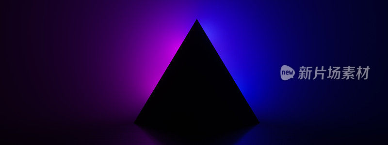 赛博朋克3D渲染蓝粉霓虹三角形框架，以80年代复古风格的背景形式，空如紫外光。时装秀舞台还是抽象的