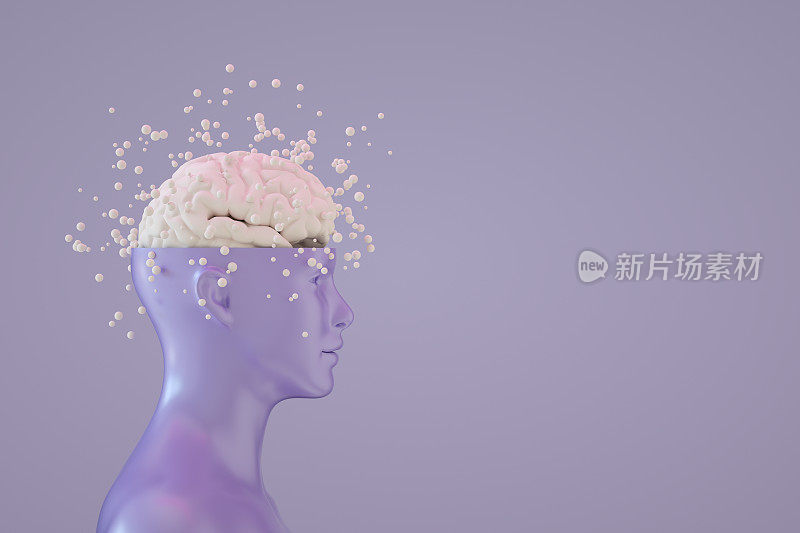 带大脑的半机械人头，头脑风暴，人工智能概念