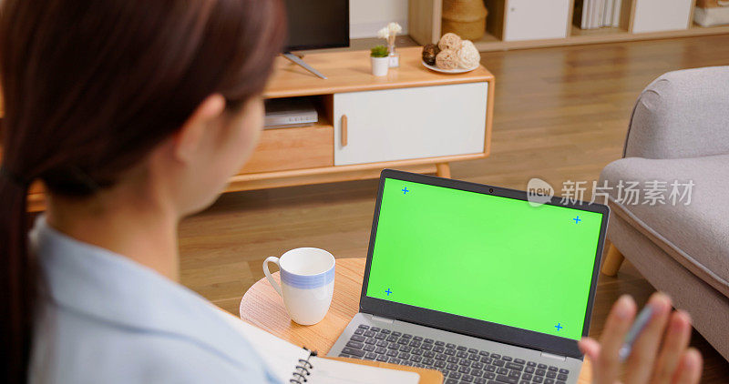女人看笔记本电脑的绿屏