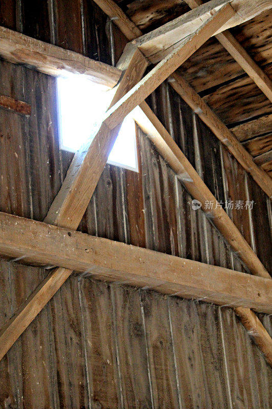 美国威斯康辛州农场的谷仓窗和屋顶梁