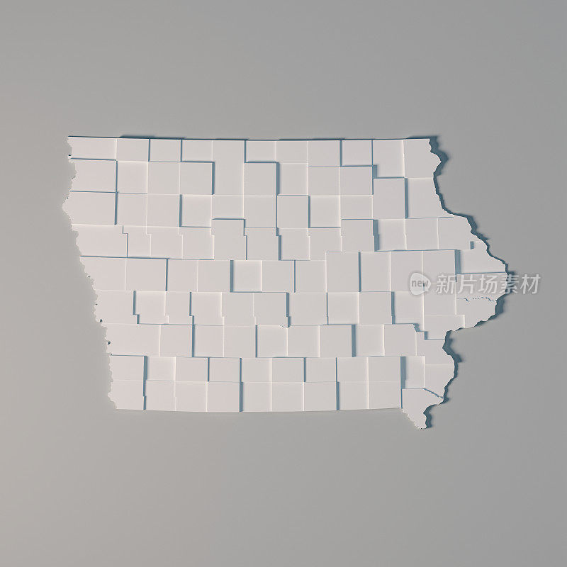 美国爱荷华州地图行政区划县3D渲染