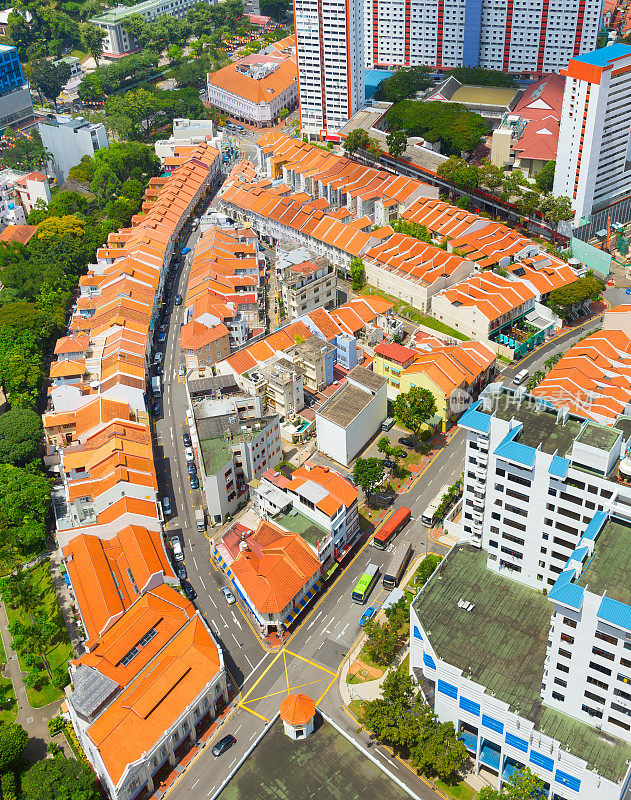 新加坡唐人街区，鸟瞰图