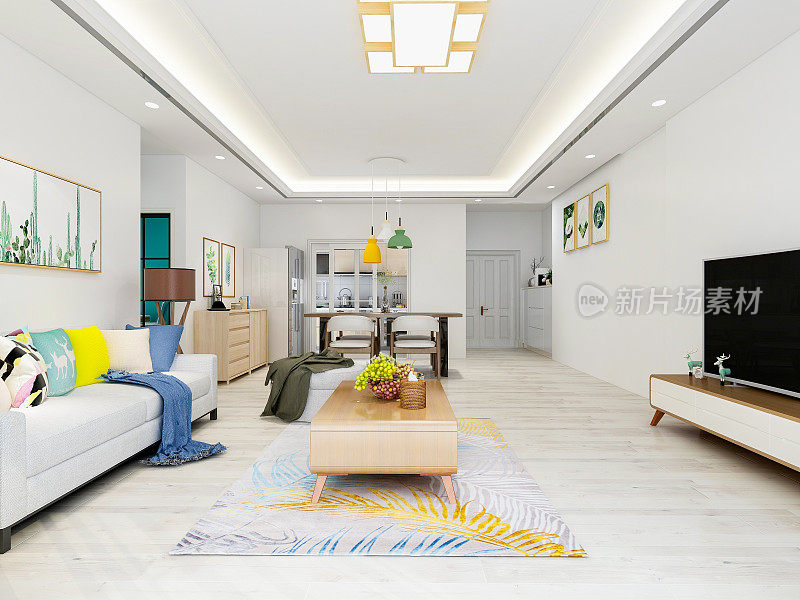 3D效果图，宽敞的现代客厅设计，简约典雅、优雅大方
