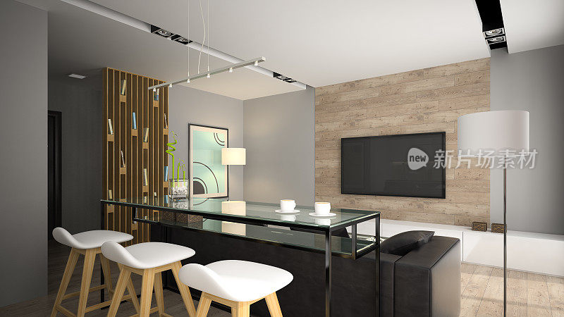 现代室内玻璃酒吧桌子3D渲染