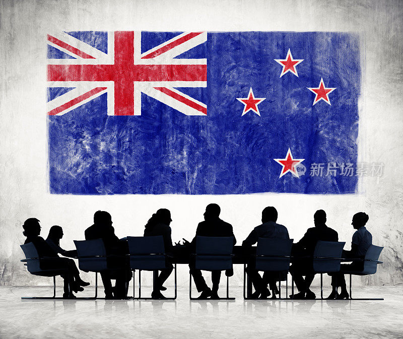 商人剪影和新西兰国旗