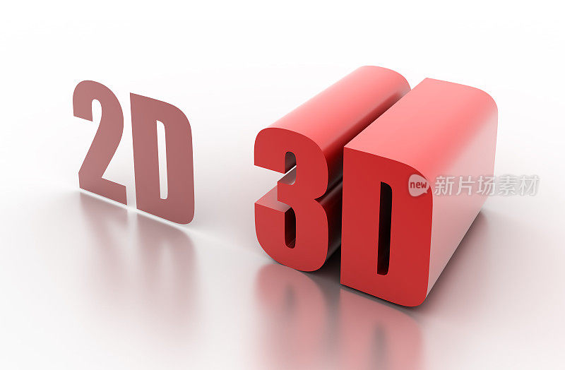 2D和3D:概念插图(白色孤立)