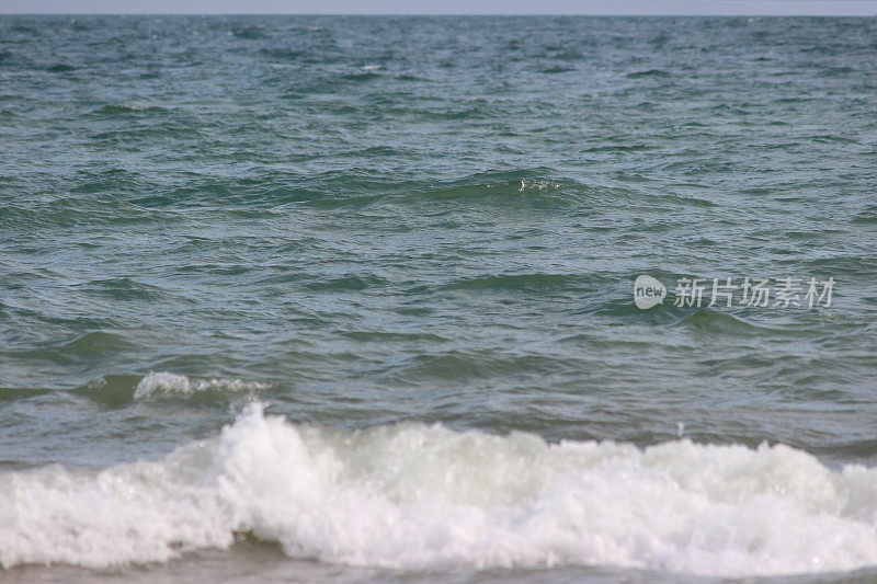 温柔的海浪拍打海滩海岸的特写图像