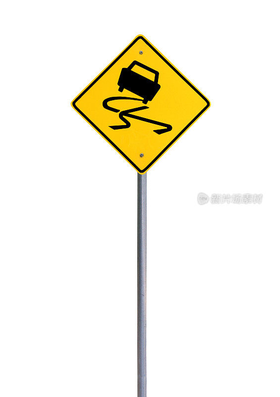 黄色警告标志，警告人们道路很滑