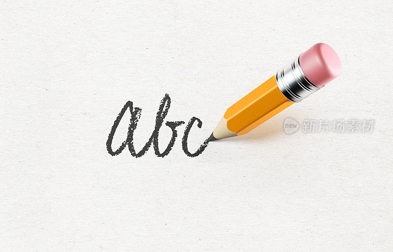 黄色铅笔在纸上写“Abc”