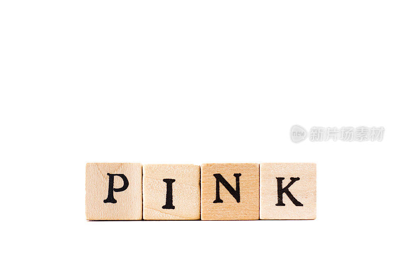 粉红色:用木刻字体书写，白色背景