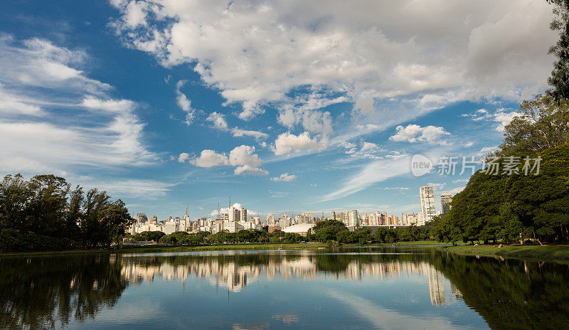 巴西圣保罗Ibirapuera公园的圣保罗天际线