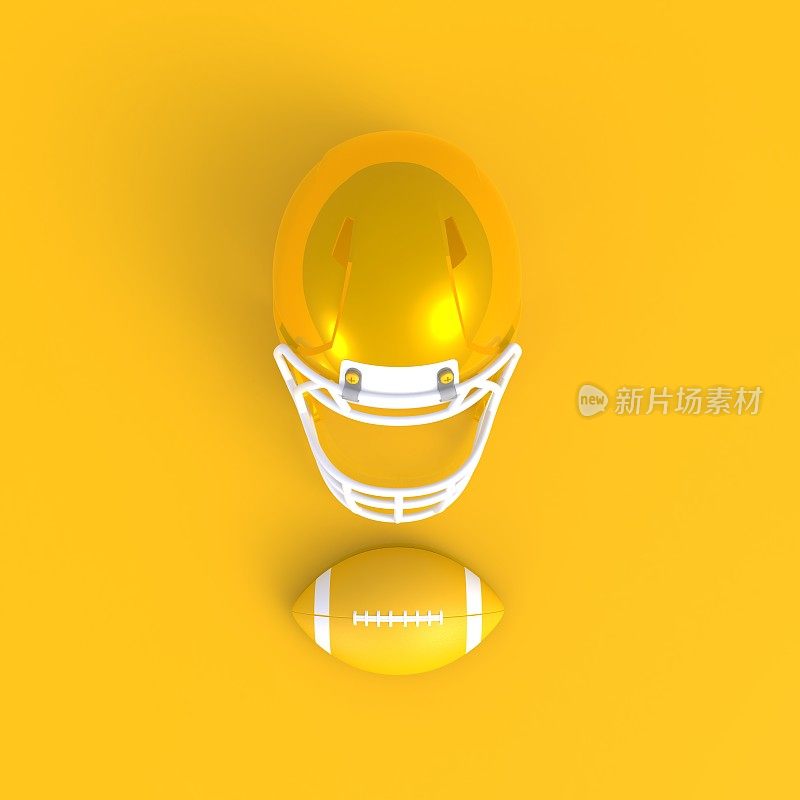 美式足球抽象最小黄色背景，运动概念，3d渲染