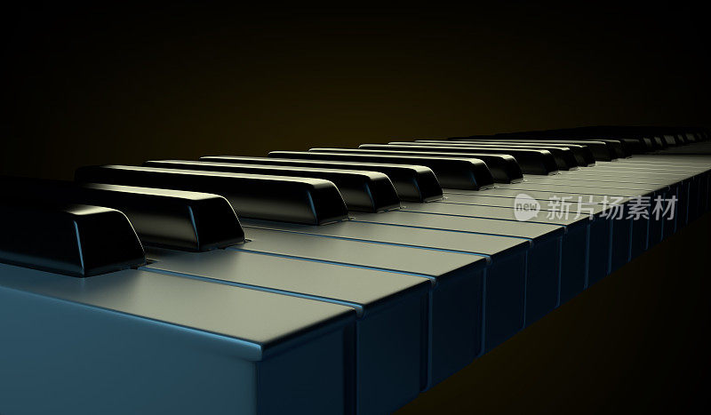 钢琴键盘孤立在黑暗的背景