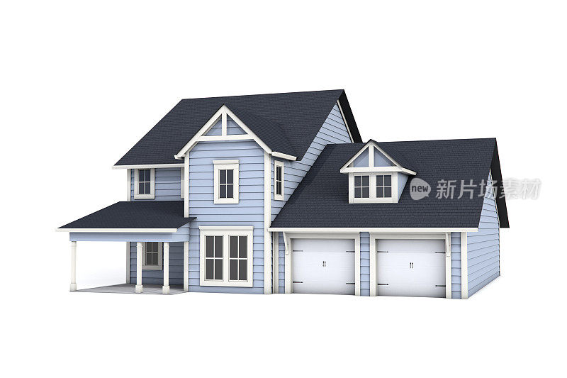 3D美国工匠风格的房子在白色的背景