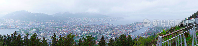 卑尔根和海港的全景从佛罗延山，卑尔根，挪威。