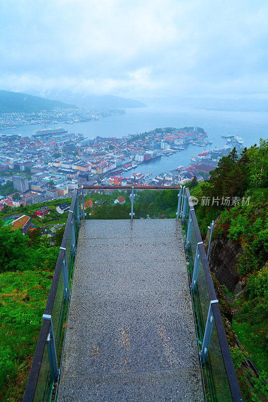 卑尔根和海港的全景从佛罗延山，卑尔根，挪威。