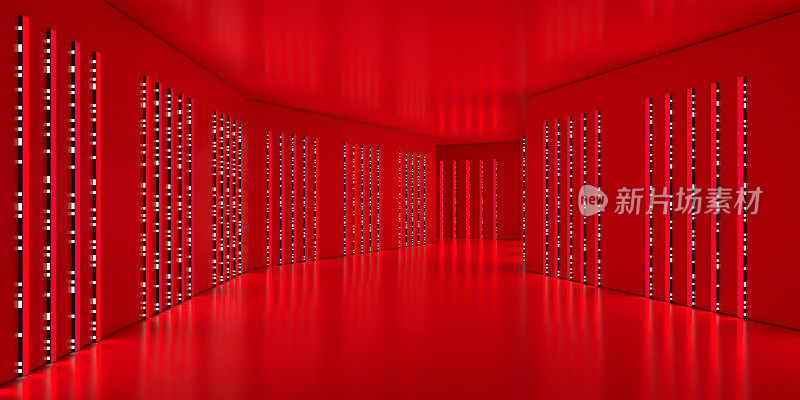 红色灯光和二元led发光的未来主义走廊