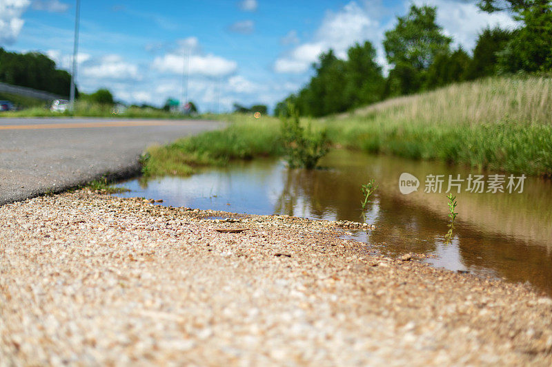 邻里道路和水坑后雨-中西部美国春天天气和季节照片系列