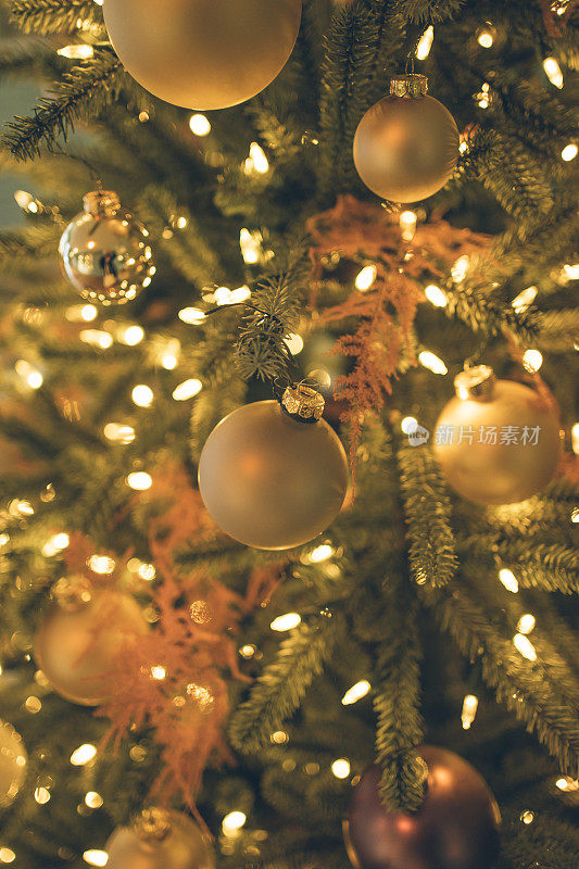 有彩灯和装饰品的圣诞树
