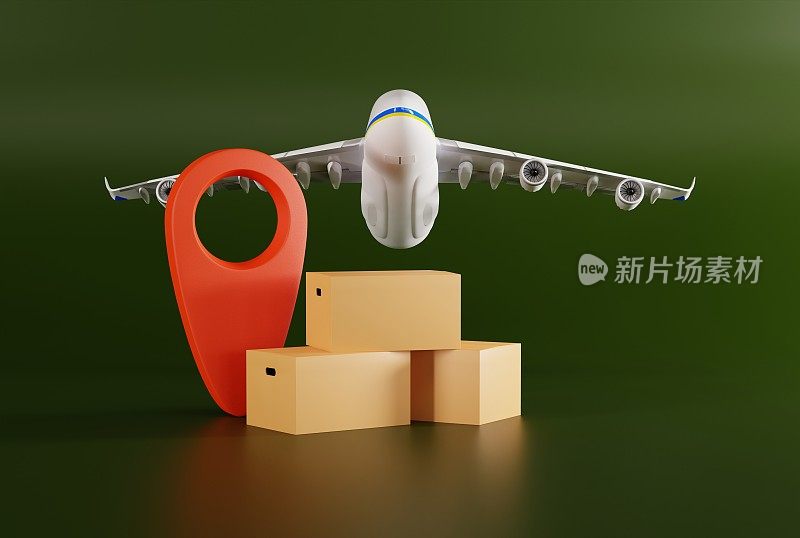 以纸箱和飞机为背景的GEO标记。