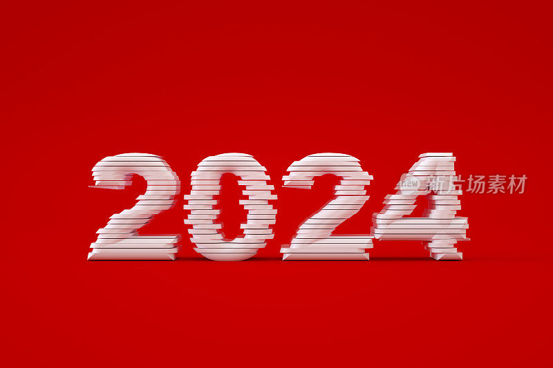 2024年新年圣诞切片形状在红色的背景