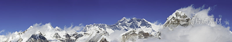 珠穆朗玛峰高海拔山峰全景昆布喜马拉雅山尼泊尔