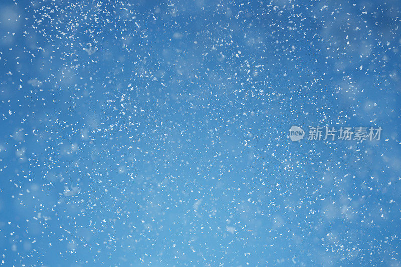 蓝色的冬季背景与色调白色的雪花
