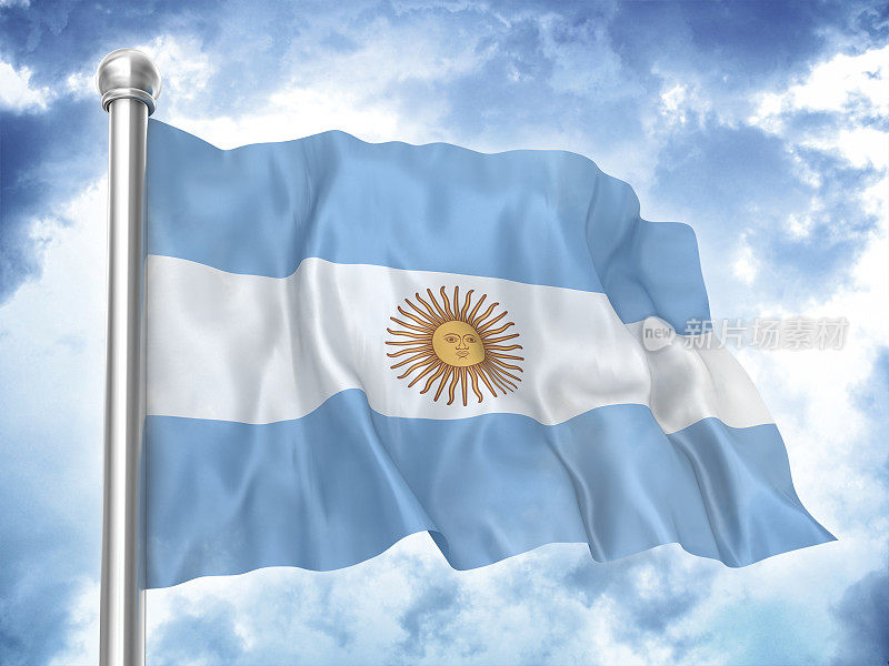 阿根廷国旗在天空中飘扬