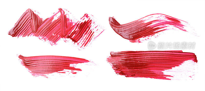 一套红色的笔触丙烯酸涂料作为样品的艺术产品