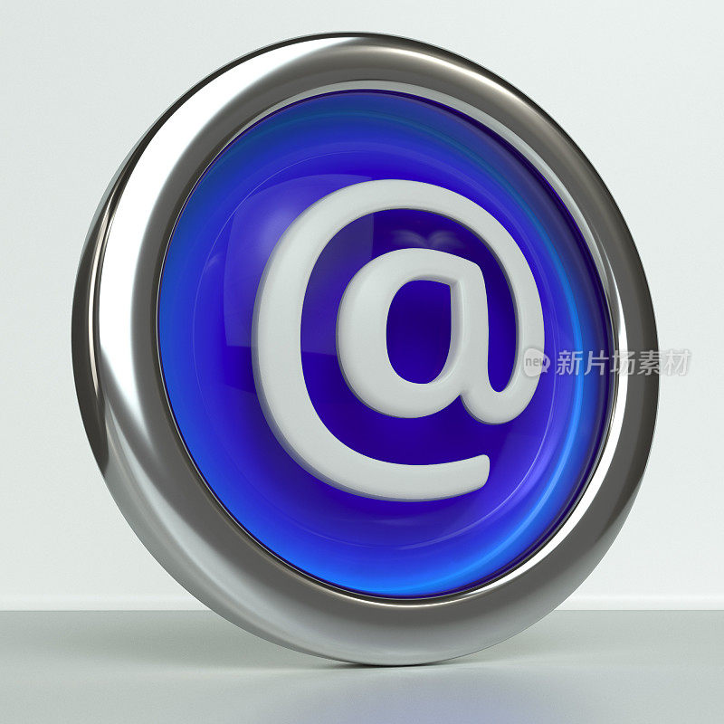 电子邮件图标上的蓝色按钮与金属环