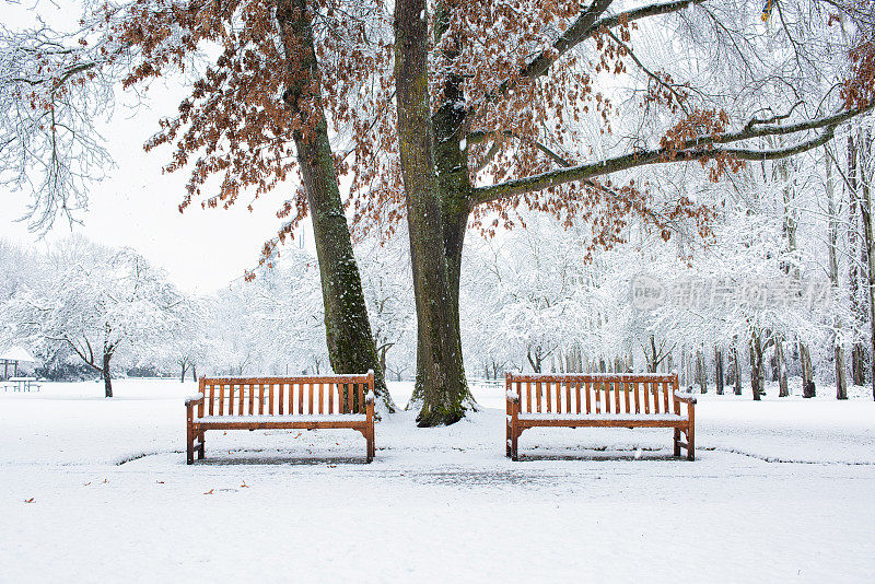 雪天公园长椅