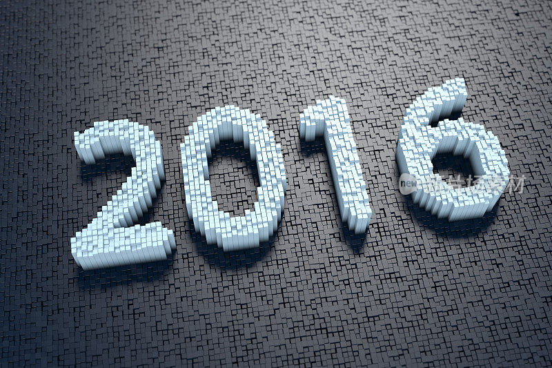 2016年新年蓝色文本与立方体