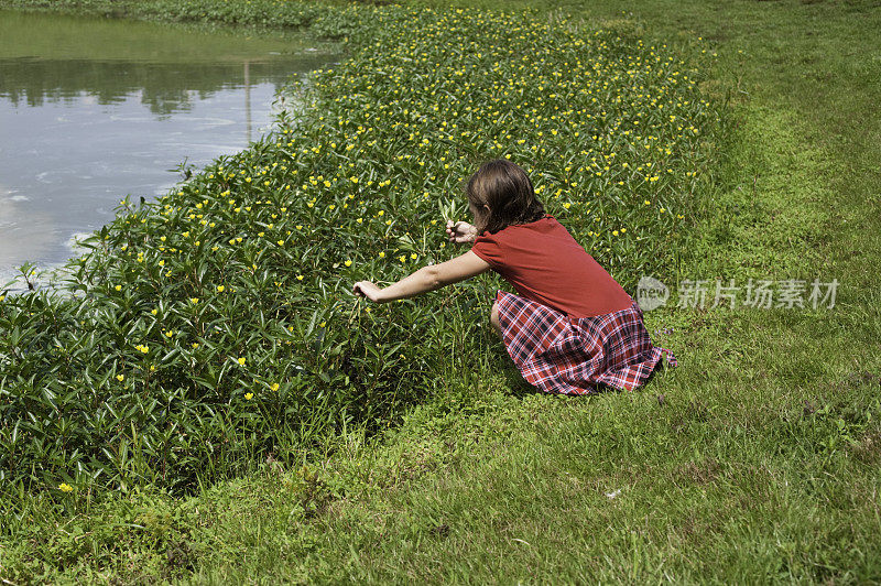 孩子摘花