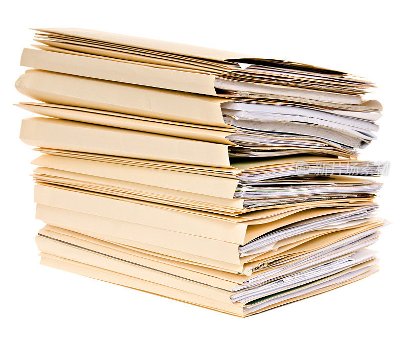 税务季节，档案文件夹的堆叠，孤立