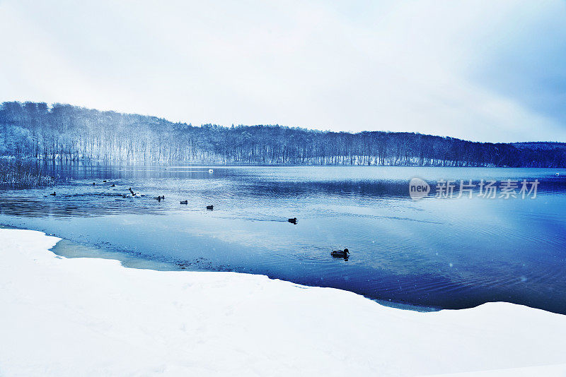 湖面上美丽的冬季景色