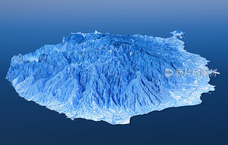 大卡纳利亚地形图3D景观视图蓝色