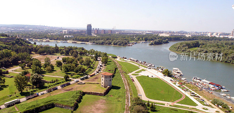 多瑙河河口和萨瓦河附近贝尔格莱德的全景