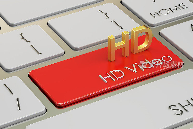 高清视频概念上的红色键盘按钮，3D渲染