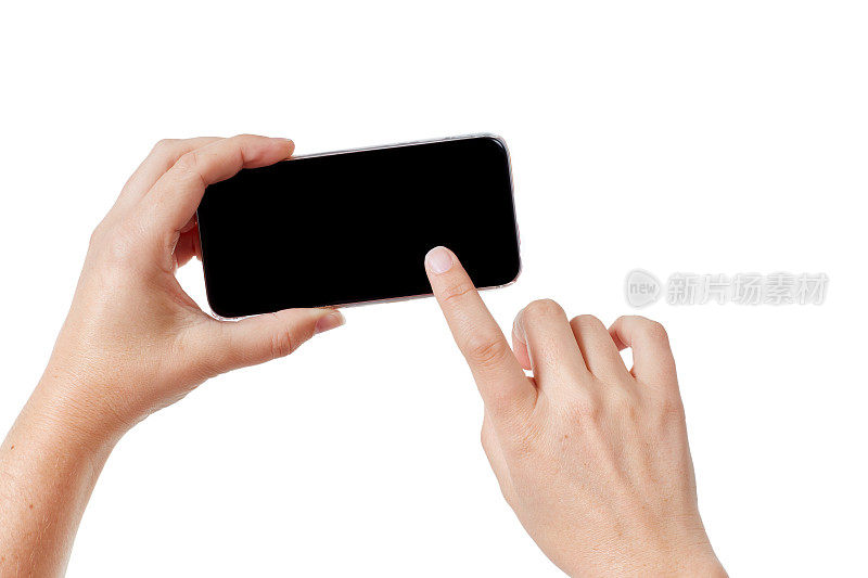 女性的手轻触智能手机的触摸屏