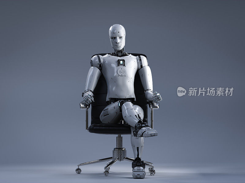 机器人坐在办公椅上