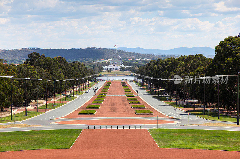 堪培拉澳大利亚-从澳大利亚战争纪念馆望向国会大厦
