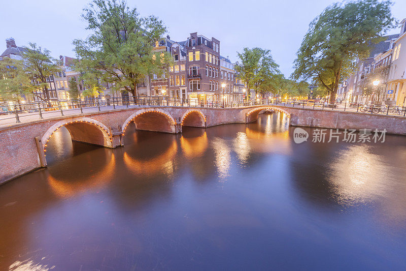日落时阿姆斯特丹著名的运河